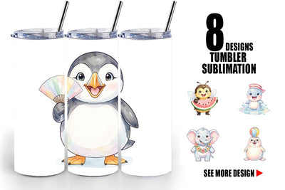 Tumbler Happy Summer Animals Watercolor Sublimation artnoy 