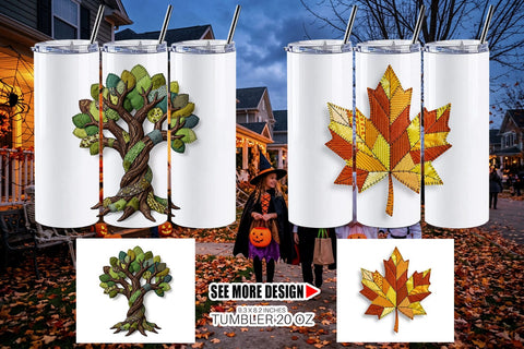 Tumbler Haunted Harvest Botanical Patchwork Sublimation artnoy 