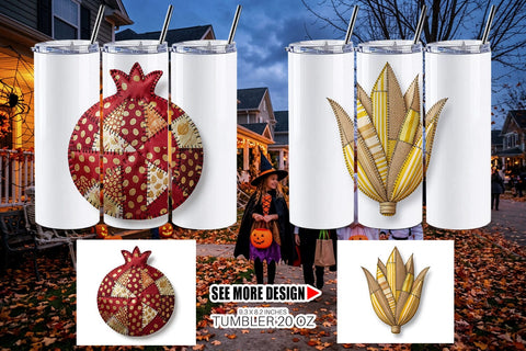 Tumbler Haunted Harvest Botanical Patchwork Sublimation artnoy 