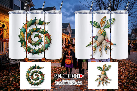 Tumbler Haunted Harvest Botanical Patchwork Sublimation artnoy 