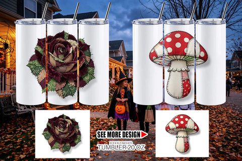 Tumbler Haunted Harvest Botanical Patchwork Sublimation artnoy 