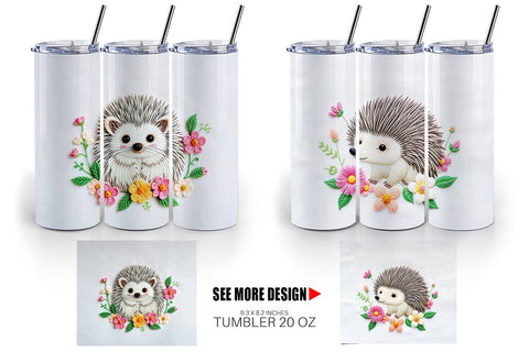 Tumbler Hedgehog Embroidery Sublimation artnoy 