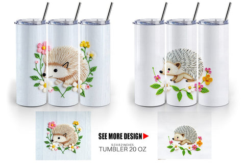 Tumbler Hedgehog Embroidery Sublimation artnoy 