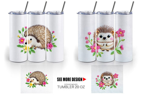 Tumbler Hedgehog Embroidery Sublimation artnoy 