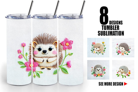 Tumbler Hedgehog Embroidery Sublimation artnoy 