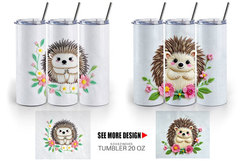Tumbler Hedgehog Embroidery Sublimation artnoy 