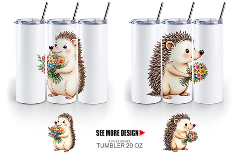 Tumbler Hedgehog Spring Bouquet Sublimation artnoy 