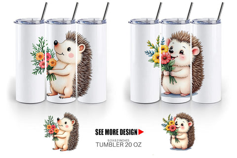 Tumbler Hedgehog Spring Bouquet Sublimation artnoy 