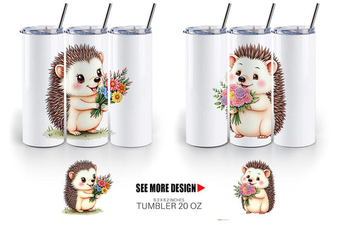 Tumbler Hedgehog Spring Bouquet Sublimation artnoy 