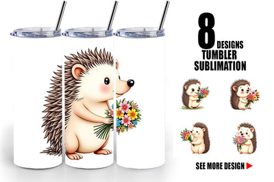 Tumbler Hedgehog Spring Bouquet Sublimation artnoy 