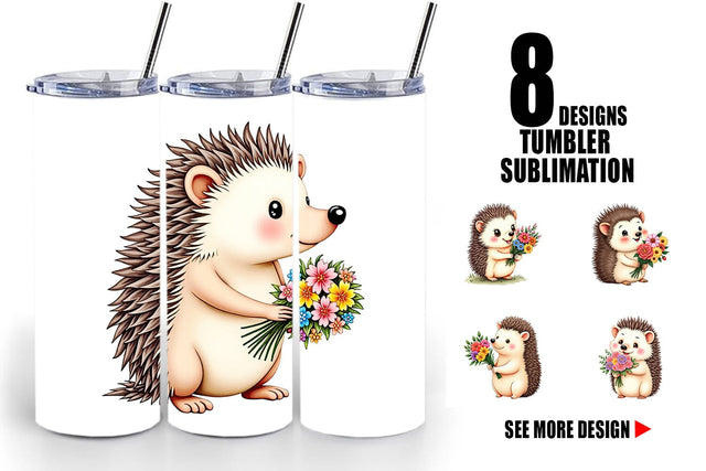 Tumbler Hedgehog Spring Bouquet Sublimation artnoy 