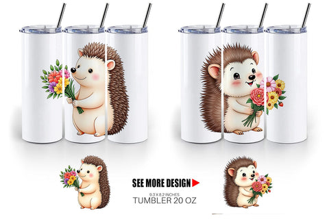 Tumbler Hedgehog Spring Bouquet Sublimation artnoy 