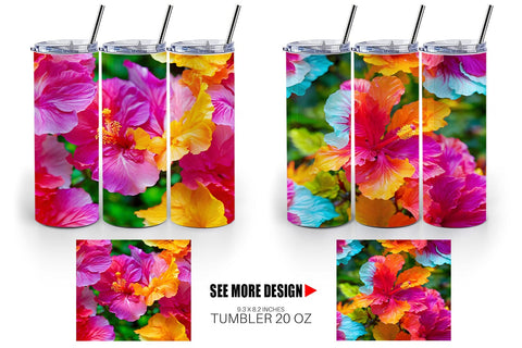 Tumbler Hibiscus Flower Pattern Sublimation artnoy 