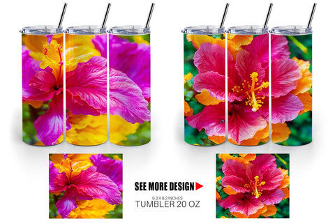 Tumbler Hibiscus Flower Pattern Sublimation artnoy 