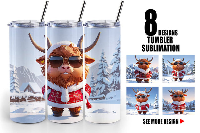 Tumbler Highland Cow Christmas Sublimation artnoy 