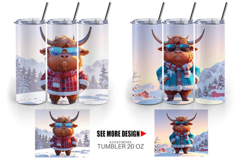Tumbler Highland Cow Christmas Sublimation artnoy 