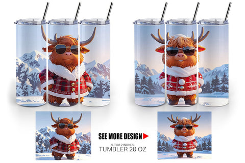 Tumbler Highland Cow Christmas Sublimation artnoy 