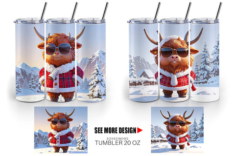 Tumbler Highland Cow Christmas Sublimation artnoy 