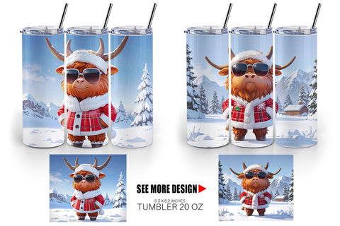 Tumbler Highland Cow Christmas Sublimation artnoy 