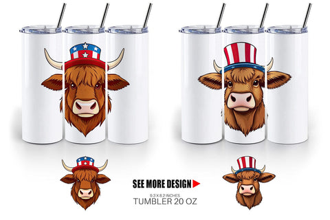 Tumbler Highland Cow Patriotic Sublimation artnoy 