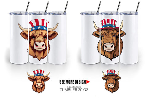 Tumbler Highland Cow Patriotic Sublimation artnoy 