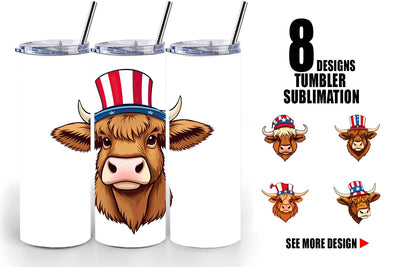 Tumbler Highland Cow Patriotic Sublimation artnoy 