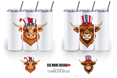 Tumbler Highland Cow Patriotic Sublimation artnoy 