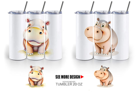 Tumbler Hippopotamus Wildlife Sublimation artnoy 