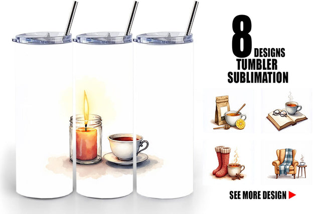Tumbler Hygge Home Comforts Watercolor Sublimation artnoy 
