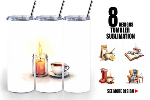 Tumbler Hygge Home Comforts Watercolor Sublimation artnoy 