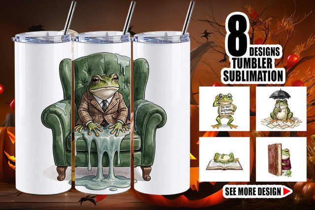 Tumbler Introvert Frog Dark Academia Watercolor Sublimation artnoy 