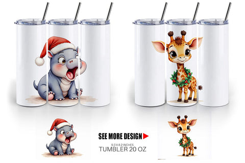 Tumbler Jungle Jingle Safari Vintage Christmas Animals Sublimation artnoy 