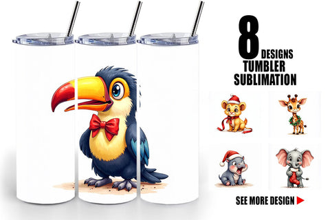 Tumbler Jungle Jingle Safari Vintage Christmas Animals Sublimation artnoy 