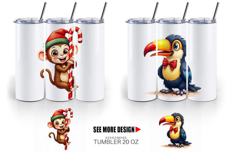 Tumbler Jungle Jingle Safari Vintage Christmas Animals Sublimation artnoy 