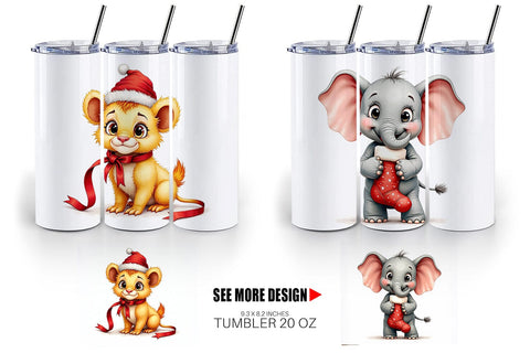 Tumbler Jungle Jingle Safari Vintage Christmas Animals Sublimation artnoy 