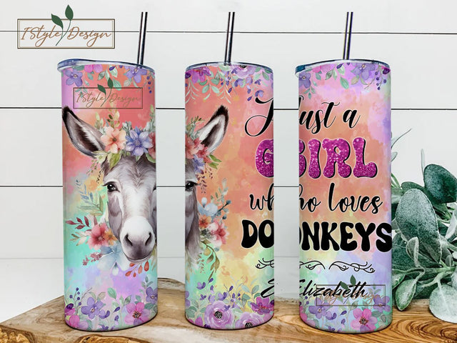 Tumbler Just A Girl Who Loves Donkeys Flower Cute Farm Insulated Stainless Steel Cup Custom Sublimation iStyleDesign 
