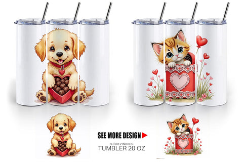Tumbler Kitsch Valentine's Pets Retro Puppy & Kitten Sublimation artnoy 