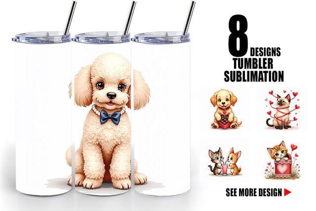 Tumbler Kitsch Valentine's Pets Retro Puppy & Kitten Sublimation artnoy 
