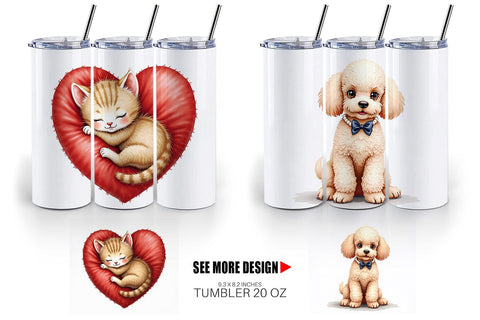 Tumbler Kitsch Valentine's Pets Retro Puppy & Kitten Sublimation artnoy 