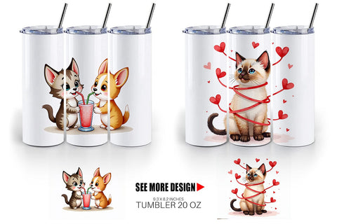Tumbler Kitsch Valentine's Pets Retro Puppy & Kitten Sublimation artnoy 