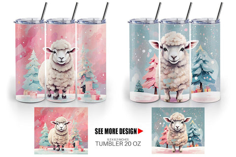 Tumbler Lamb Christmas Painting Sublimation artnoy 