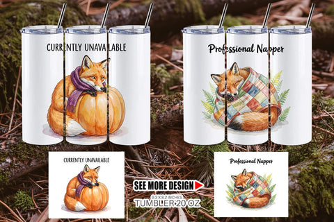 Tumbler Lazy Fox Cozy Hygge Watercolor Sublimation artnoy 