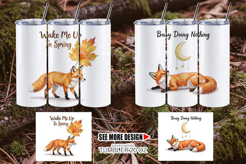 Tumbler Lazy Fox Cozy Hygge Watercolor Sublimation artnoy 