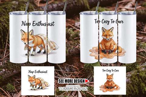 Tumbler Lazy Fox Cozy Hygge Watercolor Sublimation artnoy 