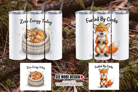Tumbler Lazy Fox Cozy Hygge Watercolor Sublimation artnoy 