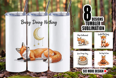 Tumbler Lazy Fox Cozy Hygge Watercolor Sublimation artnoy 