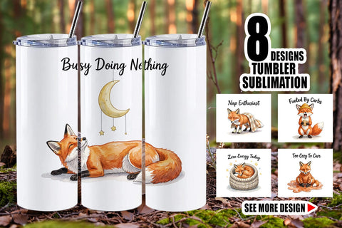 Tumbler Lazy Fox Cozy Hygge Watercolor Sublimation artnoy 
