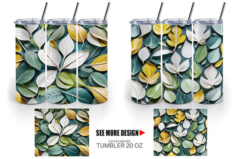 Tumbler Leaves Pattern Sublimation artnoy 