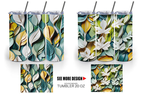 Tumbler Leaves Pattern Sublimation artnoy 
