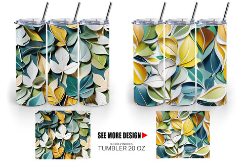 Tumbler Leaves Pattern Sublimation artnoy 